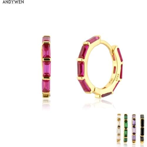 ANDYWEN New 925 Sterling Silver Gold Rose Red Zircon CZ Hoop Circle Ohrringe Huggies Rock Punk Luxury CZ Pave 2020 Fine Jewelry