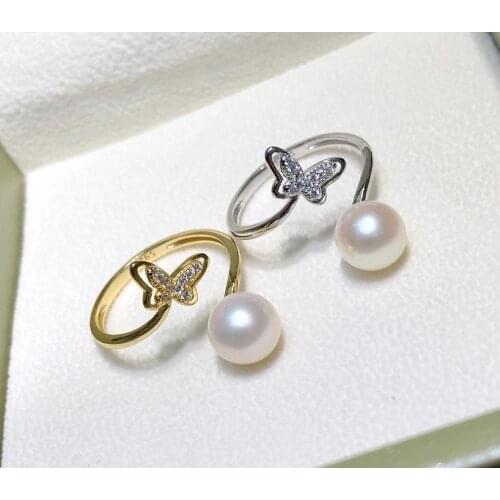 Butterfly 925 Sterling Silver Adjustable Ring Settings Findings Mountings Parts for Pearl Corals Jade Crystal, 5pcs/lot