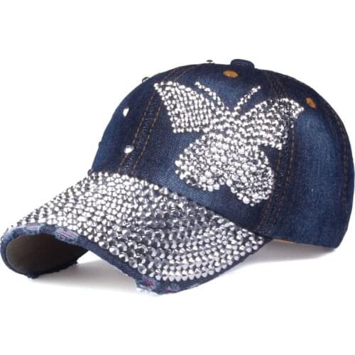 Butterfly Rhinestone Baseball Caps Denim Casual Hip Hop Hat Casual Summer Outdoor Snapback Hats Men Women Caps Czapka Z Daszkiem