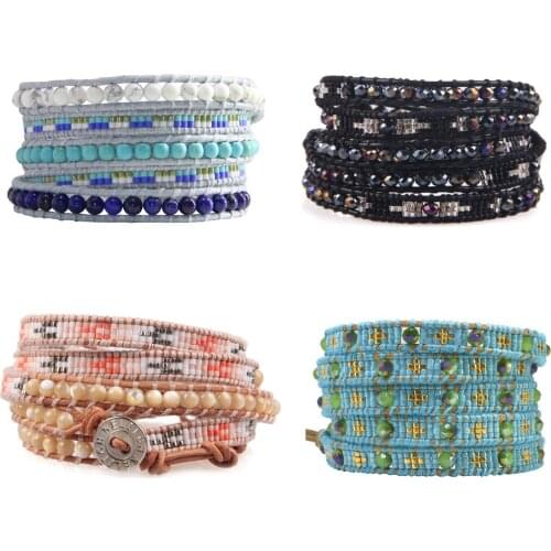 KELITCH Miyuki Beads Strand Bracelets Leather 5 Wrap Bracelet Bangles Charm Chains Female Turkey Boho Ghoul