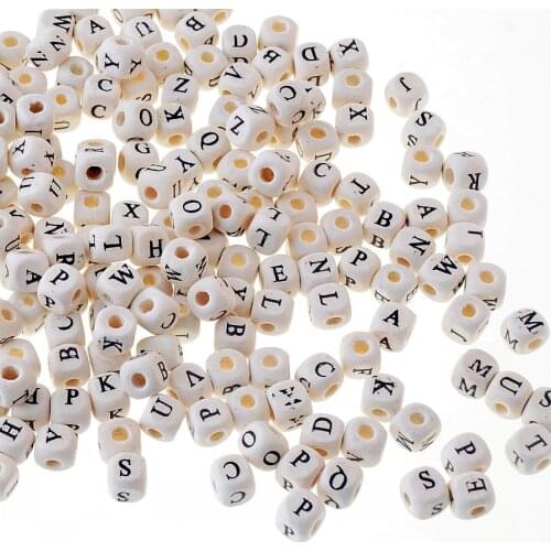 Hot 100pcs 8x8mm 10x10mm Alphabet "A-Z" Letter Square Charm Wood Spacer Beads Wooden Beads For Baby Smooth Jewelry Making DIY