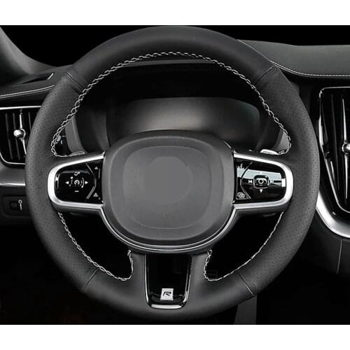 DIY Black Artificial Leather Breathable Non-Slip Wear-Resistant Car Steering Wheel Cover For Volvo s60