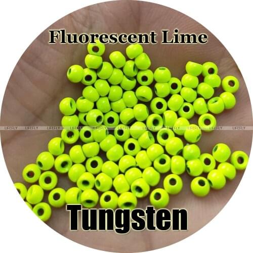 Fluorescent Lime Color, 100 Tungsten Beads, Countersunk, Fly Tying, Fishing