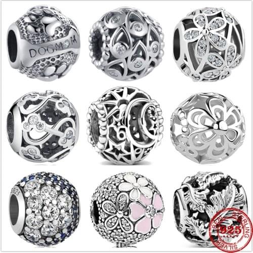 Hot Sale 100% Real 925 Sterling Silver star moon leaves Flower Charm Fit Original Pandora Bracelet Making DIY Jewelry For Women