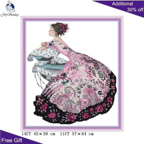 Joy Sunday Woman In A Flowery Skirt Cross Stitch RA271 Counted and Stamped Home Decor Flower Beauty Cross Stitch kits