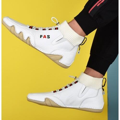 Vulcanized Shoes Branded Mens Shoes Genuine Leather Sohes Luxury Man Moccasin Large Sole White Sneakers Men Home Tennis Cheapest