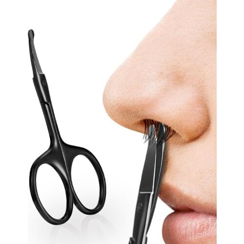 Stainless Steel Curved Mustache Nose Ear Hair Remover Scissor Trimmer Safety Tips Manual Nose Hair Clipper Mini Portable