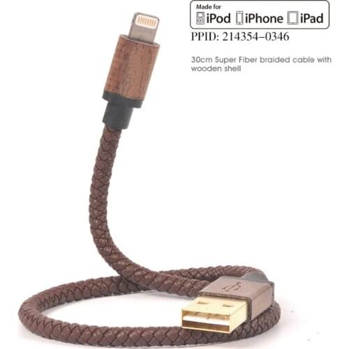 MFi Certified ZORESYN 30cm short USB Leather Braided Cable for iPhone XS Max XR X 8 Plus 7 Plus 6s 5s iPad mini iPad Pro - White
