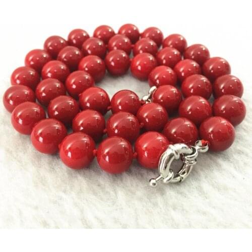 Fashion red coral stone round beads 10mm jewelry pendant necklace18