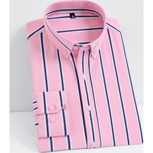 Vertical Striped Strech Mens Dress Shirts Long Sleeve Soft Business work Shirt for Men Spring Summer Comfortable no Pocket Male