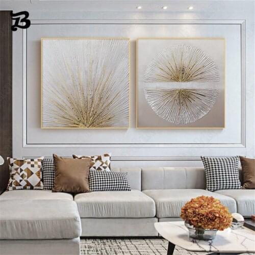 Canvas Painting Wall Art Abstract Modern Oil Painting Gold Silver Leaf Wall Pictures Southeast Asian Style for Living Room Decor