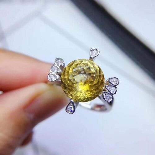 Natural real citrine Ring 925 sterling silver Fine yellow crystal jewelry Handworked jewelry Gem Size 10mm