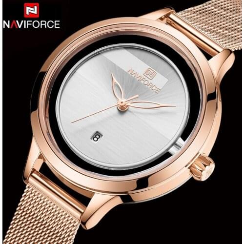 NAVIFORCE Hollow Dial Watch Women Stainless Steel Mesh Bracelet Rose Gold Waterproof Japan Quartz Movement Lady Watch Gifts 2020