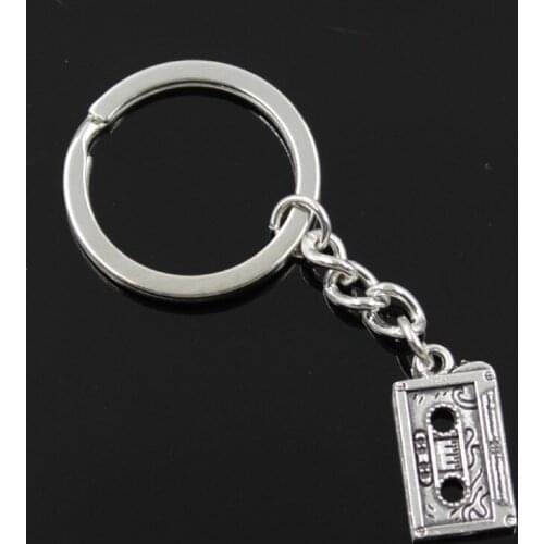 New Fashion Men 30mm Keychain DIY Metal Holder Chain Vintage Retro 80s Cassette Tape 23x12mm Silver Color Pendant Gift