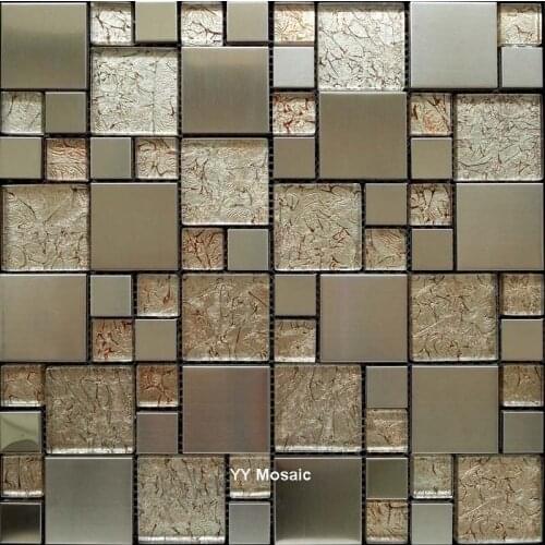 Retro Metal Mixed Hand Painting Silver Foil Crystal Glass Mosaic Tile Creative Indoor Tiles for Living Room Vestibule Decor ect