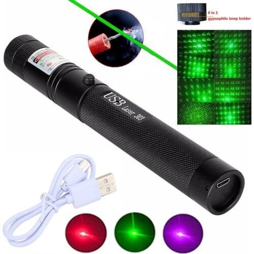 The most powerful USB green laser pointer, built-in battery, super far radiation 10000m red laser, 5mw adjustable focus laser