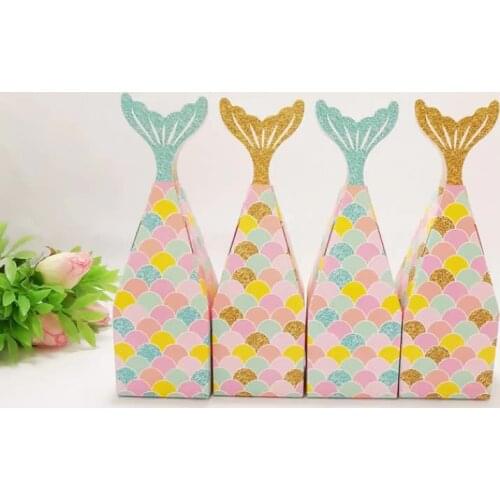Mermaid Tail Box Little Mermaid Candy Box Gift Package Boxes Treat Box for kids Birthdays Babies Under Decorations Supplies
