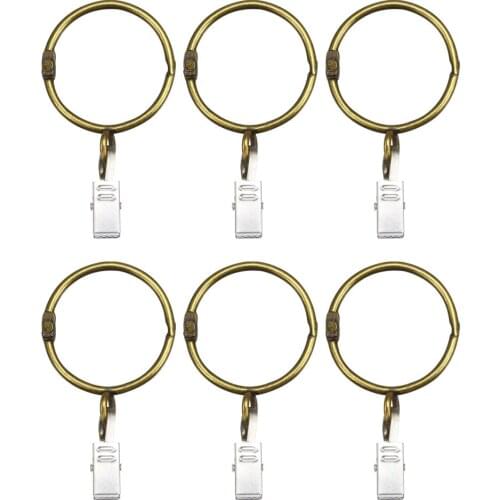 Uxcell Curtain Rings with Clips Strong Decorative Metal Drapery Shower Rustproof 1.26" Interior Diameter Bronze Tone 6pcs