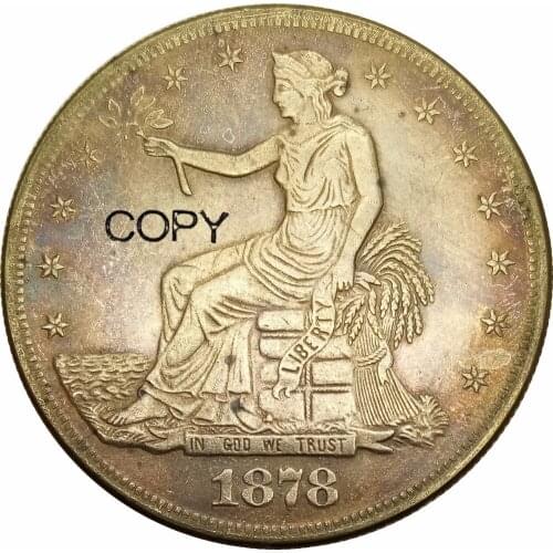 United States 1878 CC Liberty Seated Trade Dollar Brass Silver Plated Copy Coin
