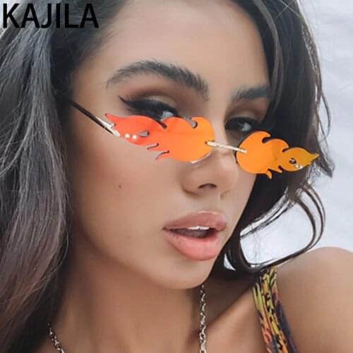 Flame Sunglasses Women 2020 Vintage Rimless Funny Eyewear Narrow Fire Sun Glasses For Woman okulary przeciwsloneczne damskie
