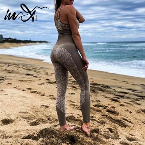 In-X Snake print sports clothing Long leggings High waist yoga set Quick dry fitness clothing Seamless sport set women 2021 new