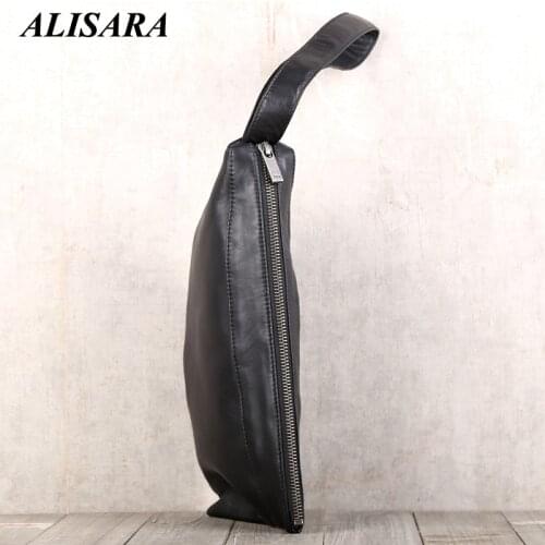 Alisara Mens Clutch Bag First Layer Sheepskin Leather High Quality Male Casual Small Hand Bags Storage Cell Phone Wallet