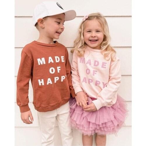 FOCUSNORM 0-3Y Autumn Lovely Kids Girls Boys Sweatshirt Outwear Letter Printing Long Sleeve Pullover Tops 2 Color