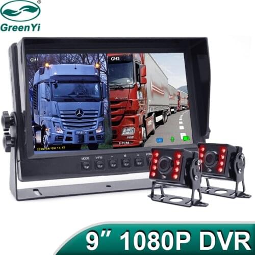 GreenYi 9 inch 1080P Recording DVR AHD IR Car Rear View Camera Truck Vehicle IPS Monitor Sunshade Support SD Card