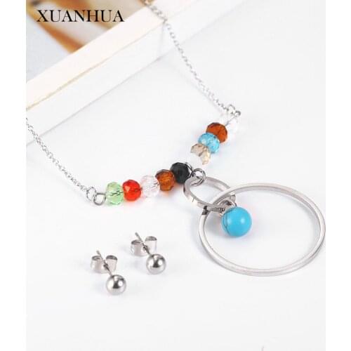 XUANHUA Stainless Steel Jewelry Woman Vogue 2019 Bead Necklace Earrings Set Jewelry Accessories Bohemian Jewelry Sets