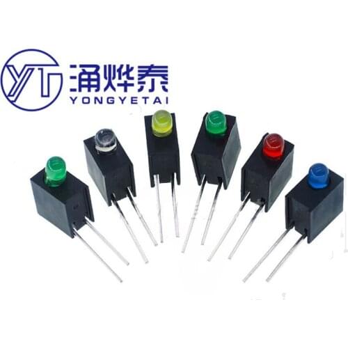 YYT 50PCS 3MM Single Hole LED Lamp Holder Red, Yellow, Blue, Green, White, Side Single Hole, 90 Degree Bend Foot, With Light