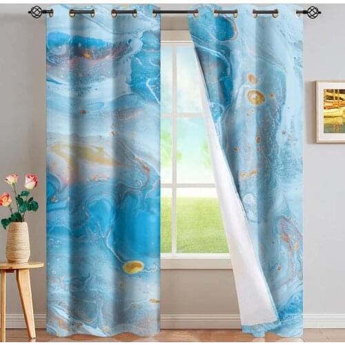 Blackout Curtains For Living Room Bedroom Childrens/Adults Room Quicksand Marble Print 2 Panels Drapes Window Decoration Blue