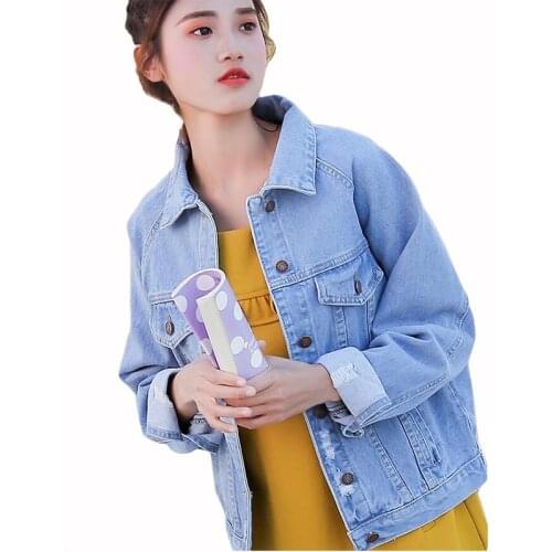 2018 Women Basic Coat Denim Jacket Autumn Winter Outerwear Jackets For Women Jeans Coats Loose Casual BoyFriend Style Blue Black