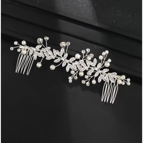 Silver Color Flower Pearl Rhinestone Hair Combs Headband Wedding Hair Accessories For Women Bride Tiara Headband Hair Jewelry