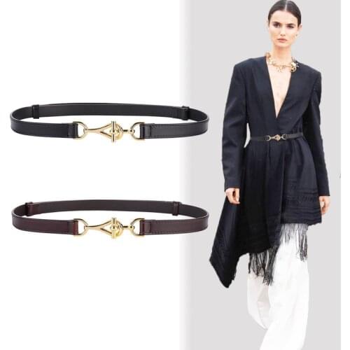 Fashion Real Leather Women Waist Belt Slim Corset Strap Dress Shirt Waistbands Adjustable Black Thin Cowskin Cummerbunds Female