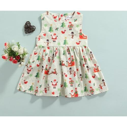 Ma&Baby 2-6Y Christmas Toddler Kid Girls Dress Sleevless Deer Sant Print A line Dresses For Girls Party Xmas Clothing DD40