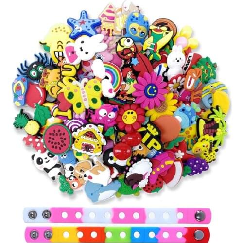 100pcs Random Shoe Charms for Croc Accessories Cartoon Croc Charms Fit Clog JIBZ DIY Bracelets Wristband Kids Gift
