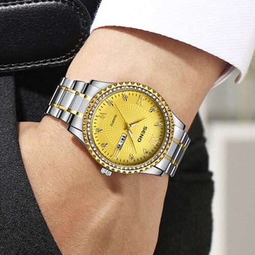 2020 Luminous pointer dual calendar quartz watch casual watch mens analog watch fashion diamond watch Men Clock luxury watch