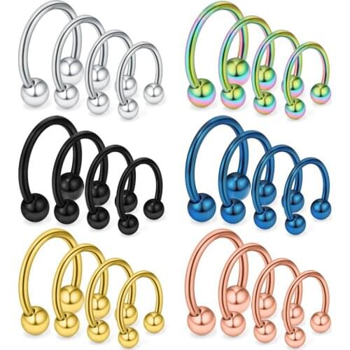 24PCS 16G 14G 12G Surgical Steel Nose Septum Horseshoe Earring Eyebrow Tongue Lip Nipple Helix Tragus Piercing Rings 6-16mm
