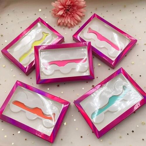 3 Pairs lashes box with tweezers holographic box free lashes trays