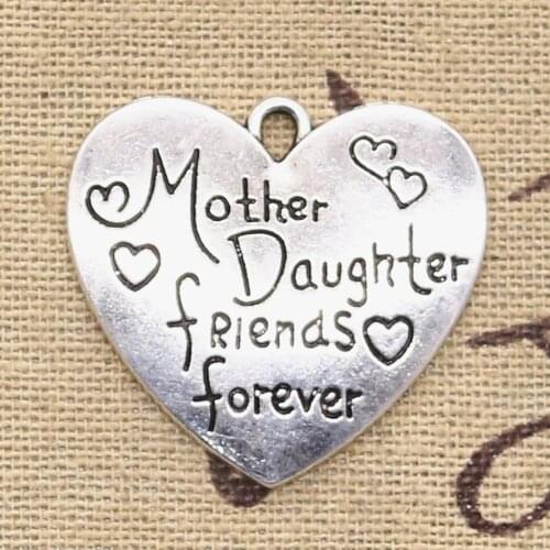 6pcs Charms Mother Daughter Friends Forever 28x30mm Antique Silver Color Pendants Making DIY Handmade TibetanJewelry