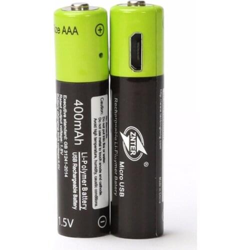 ZNTER 2pcs 1.5V 400mAh Universal Ultra-Efficient AAA USB Rechargeable Lithium Polymer Battery For RC Camera Drone Drop shipping