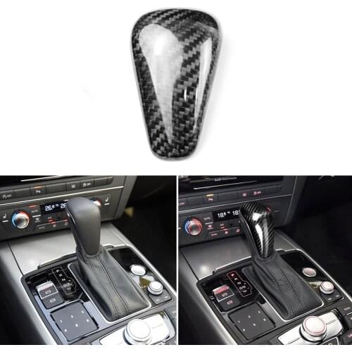 Car Vehicle Genuine Real Carbon Fiber Gear Shift Knob Trim Cover Decoration for Audi A6L 2016-2018 A7 2015-2018 Auto Accessories