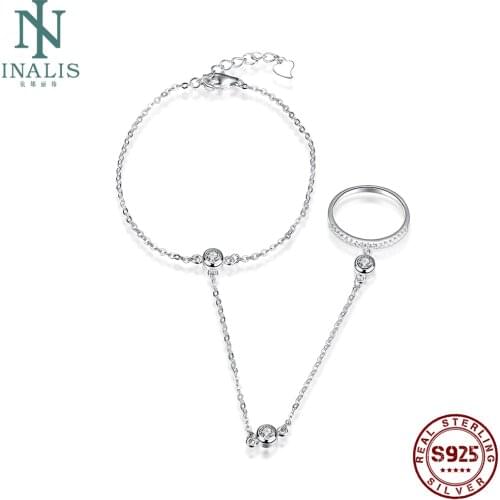 INALIS S925 Sterling Silver Bracelet & Bangle With Cubic Zircon Handmade Finger Bracelets For Women Boutique Jewelry New Arrival