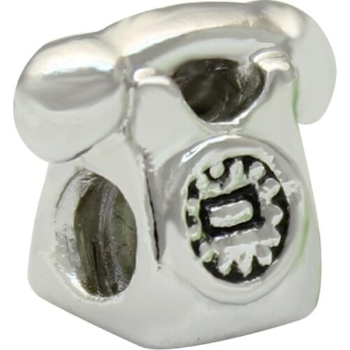 Slide charm Retro telephone music charm beads fit Pandora bracelet