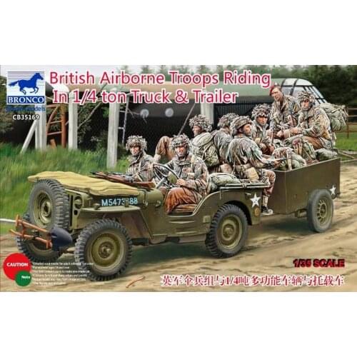 BRONCO CB35169 1/35 British Airborne Troops Riding In 1/4 ton Truck & Trailer - Scale Model Kit