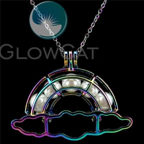 C801 Multicolor Rainbow Cloud Beads Cage Essential Oil Diffuser Oyster Pearl Cage Locket Necklace Women Girl Friend Gift