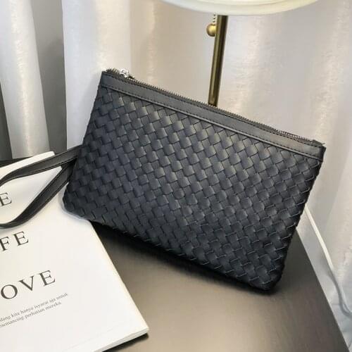 Mens Luxury Handbags Designer Envelope Business Clutch Bags for Men Purses Soft Leather Wallet Man Bag Weave Bolsa De Hombre