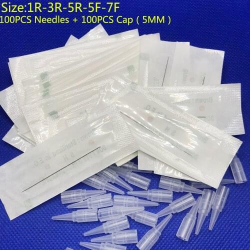 1R 3R 5R 5F 7F 100pcs Permanent Makeup Needles For Cap Electric Eyebrow Tattoo Machine Pen Permanent Makeup tattoo tip Accessor