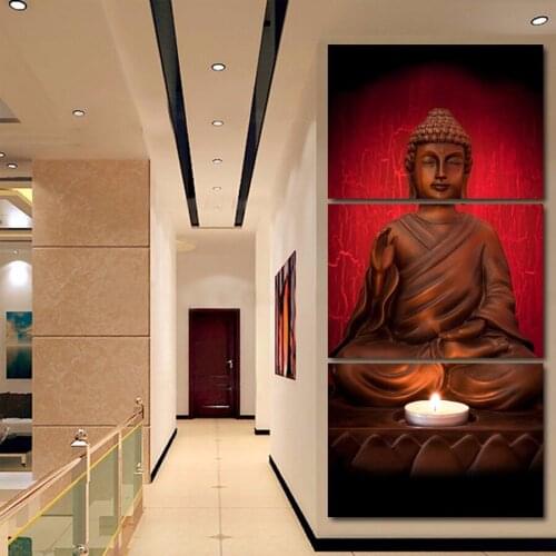 Three pieces of hd canvas print Buddha art oil painting canvas print posters printed picture canvas room decoration