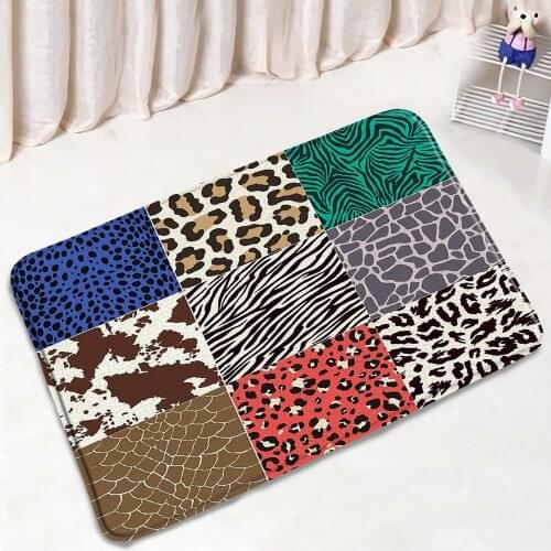 Geometric Print Bathroom Mat Red Black White Leopard Color Non-Slip Carpets Door Bedroom Kitchen Corridor Flannel Absorbent Rugs